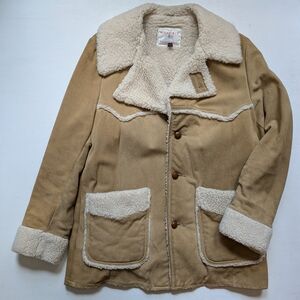 Vintage Wickfield Sportswear Tan Genuine Suede Shearling Jacket Coat Men's 44L